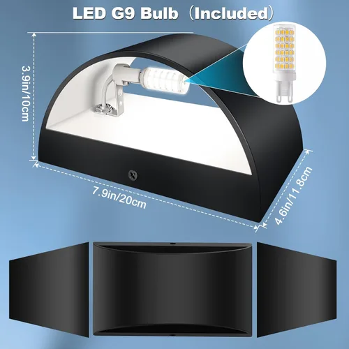 Vista 2 de Juego de 2 apliques de pared LED modernos negros con cable para interiores, luces de montaje en pared arriba y abajo, para sala de estar