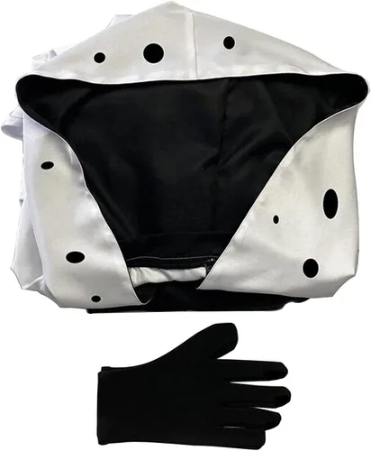 Vista 5 de Disfraz de Deville de color negro y blanco para mujer, vestido con guantes 2021, conjunto completo de disfraces de Halloween