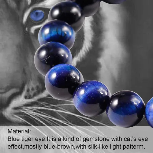 Vista 5 de Jewever Pulsera elástica de cuentas redondas lisas de ojo de tigre, unisex (varias piezas)
