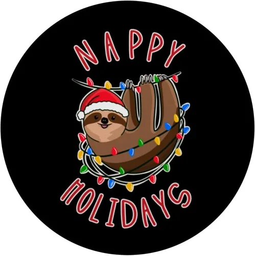 Vista 3 de ¡Vacaciones de pañales! Divertido perezoso enredado en luces navideñas PopSockets PopGrip estándar