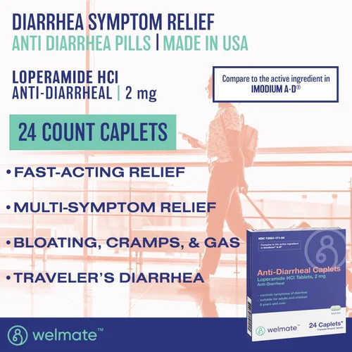 Vista 2 de WELMATE - Cápsulas Antidiarreicas (24 Cápsulas) - Clorhidrato de Loperamida 2 mg - Alivio de los Síntomas de la Diarrea - Alivio del Malestar