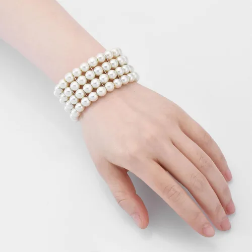 Vista 2 de Long tiantian Juego de pulseras de perlas para mujer, pulsera de diamantes de imitación de cristal multicapa, brazaletes con cuentas elásticas