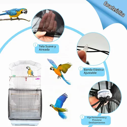 Vista 4 de Daoeny Funda universal para jaula de pájaros, red ajustable de nailon suave y aireado, atrapa semillas de plumas, falda transparente para jaulas