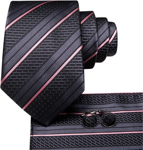 Vista 195 de Hi-Tie Corbatas de seda para hombre, diseño de cachemira a rayas, con bolsillo, gemelos cuadrados, conjunto formal de negocios