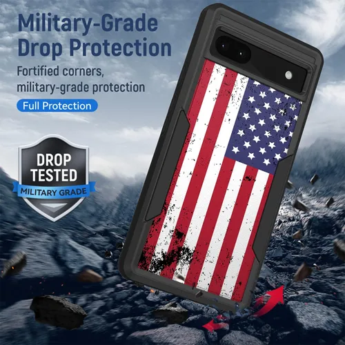 Vista 3 de CasesOnDeck Hybrid Case Compatible with Google Pixel 6A / Pixel 6A (2022) Case [Dual Tactical] Slim Shock Protecting Heavy Duty Cover (American Flag)
