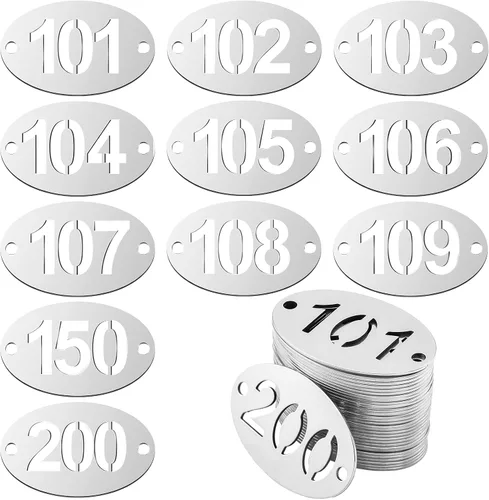 Vista 7 de Hicarer 1-100 Etiquetas Numeradas 100 Piezas Etiquetas Ovaladas de Metal de Acero Inoxidable Etiqueta Número ID Llave con Agujeros para Casilleros