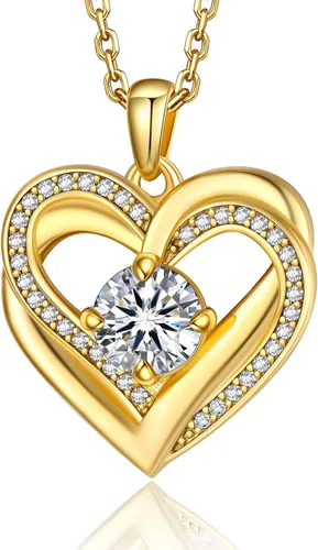 Vista 32 de MomentWish Collar de corazón para mujer, moissanita, diamante de imitación, plata de ley 925