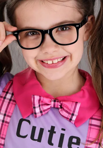 Vista 3 de Disfraz de nerd científico para niñas camisa, falda con correas de hombro, corbatín, gafas y calcetines