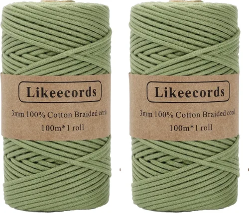 Vista 27 de Cordón de algodón trenzado de 0.11 pulgadas x 109 yardas, cuerda de algodón para macramé natural, estilo bohemio, para colgar plantas hechas a mano