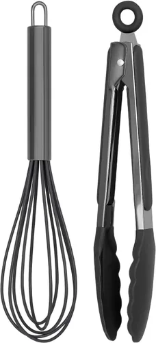 Vista 11 de Country Kitchen Pinzas de cocina de acero inoxidable con punta de silicona para utensilios de cocina antiadherentes, tarifa de BPA, elegante Gris