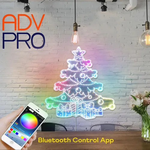 Vista 2 de ADVPRO Regalos de árbol de Navidad presenta luces RGB Dynamic Glam LED Sign - Forma de corte a borde - Decoración de pared inteligente 3D