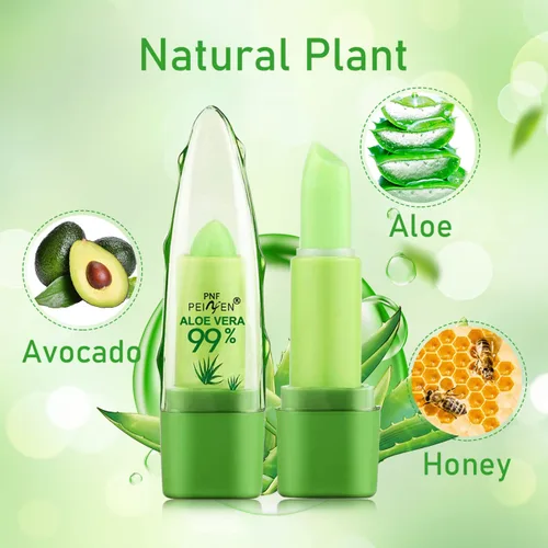 Vista 3 de Paquete de 2 lápices labiales de aloe vera, bálsamo labial nutritivo y regordete, bálsamo labial hidratante mágico que cambia de color, brillo