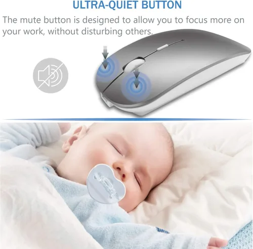 Vista 4 de Mouse Bluetooth inalámbrico recargable para MacBook Air, Mac Pro, portátil, iPad, PC, láser óptico, mini, delgado, silencioso, ampliamente Gris