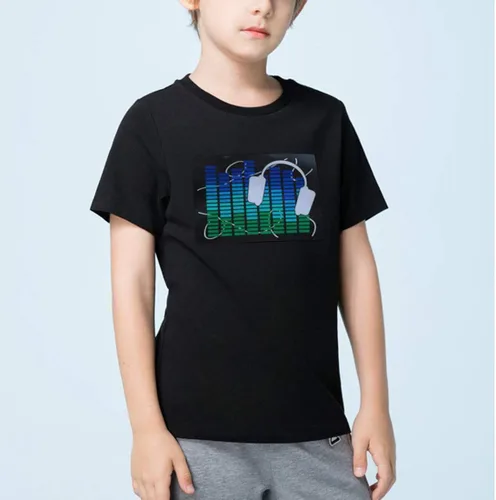 Vista 3 de Camisa LED intermitente para niños, camiseta negra activada por sonido, para cumpleaños, Halloween, Navidad
