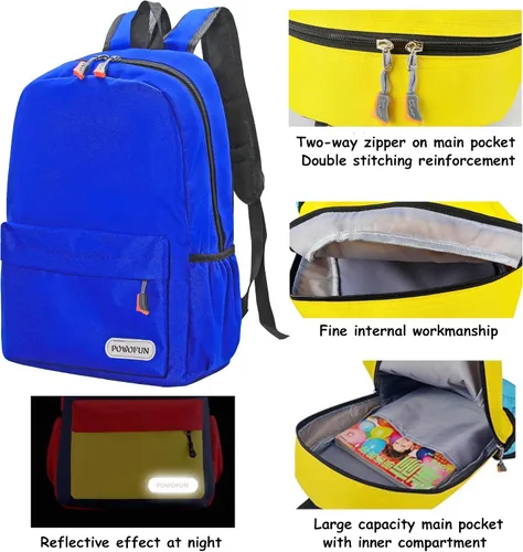Vista 5 de Mochila para niños de 15 pulgadas, ligera, para escuela primaria, para jardín de infantes, mochila de viaje casual, Azul, Casual