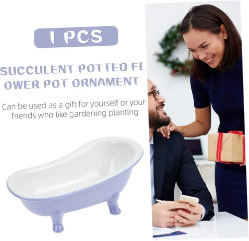 Vista 2 de Maceta de cerámica con forma de bañera, bonita maceta para suculentas para jardinería interior, maceta decorativa para estante de baño, maceta única