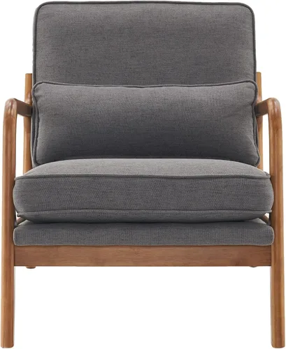 Vista 2 de Silla decorativa para sala de estar, sillón tapizado moderno de mediados de siglo con almohada, sillón de lectura, cómoda silla decorativa para Gris