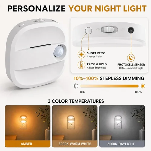 Vista 2 de L LOHAS LED Motion Sensor Night Light, Plug in Night Light, 3CCT 2 Pack