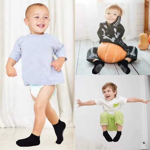 Vista 2 de Calcetines antideslizantes para niños calcetines de corte bajo para niños pequeños 0-7 años 12 pares de calcetines antideslizantes para tobillo