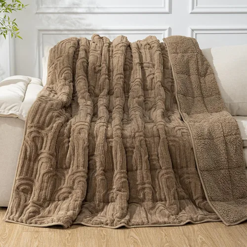 Vista 26 de Cottonblue Manta con peso de jacquard de 15 libras para adultos, tamaño individual, manta de forro polar sherpa ultrasuave para relajarse y dormir