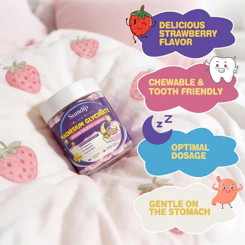 Vista 5 de Gomitas de glicinato de magnesio 400 mg para niños y adultos - Suplemento de magnesio liposomal con D3, K2 y calcio para dormir, calma y huesos, sin