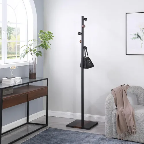 Vista 2 de Proman Products Ichimi - Perchero independiente para interiores con 5 ganchos para entrada, dormitorio, pasillo, sala de estar, oficina (negro)