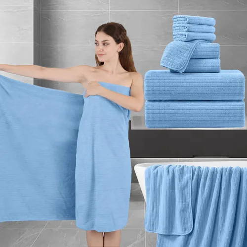 Vista 24 de Juego de toallas de baño de 8 piezas 2 toallas de baño grandes de gran tamaño, 2 toallas de mano y 4 paños Juego de toallas de baño ultrasuaves