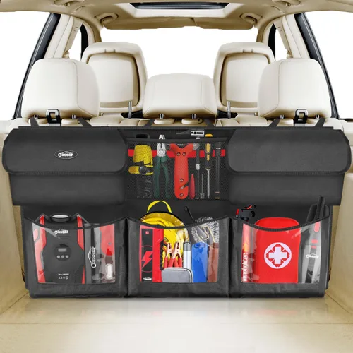 Vista 8 de Oasser Organizador de almacenamiento para automóvil, nueva versión, organizador colgante para maletero con 10 bolsas de almacenamiento funcionales