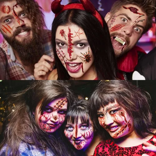 Vista 7 de Billzar - Juego de 138 piezas de tatuajes de cicatrices falsas de Halloween para hombres, adultos, mujeres y niños, kit de maquillaje de zombi, 18