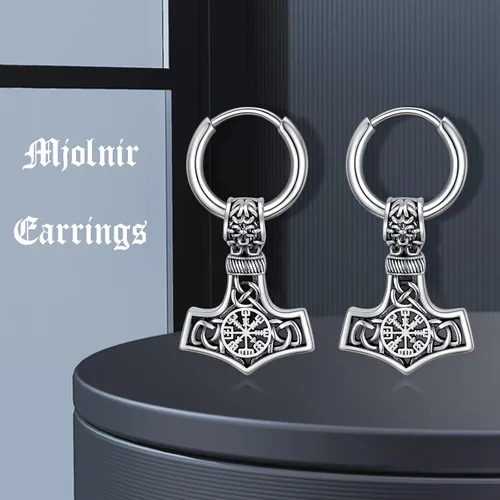 Vista 6 de Aretes vikingos para hombre, plata de ley, aretes colgantes vikingosgóticos, joyería vikinga, regalo para mujeres y hombres