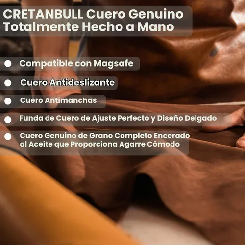 Vista 5 de Funda de piel auténtica, funda de piel antiarañazos de grano completo encerada con aceite, compatible con iPhone 12 Pro Max, a prueba de golpes