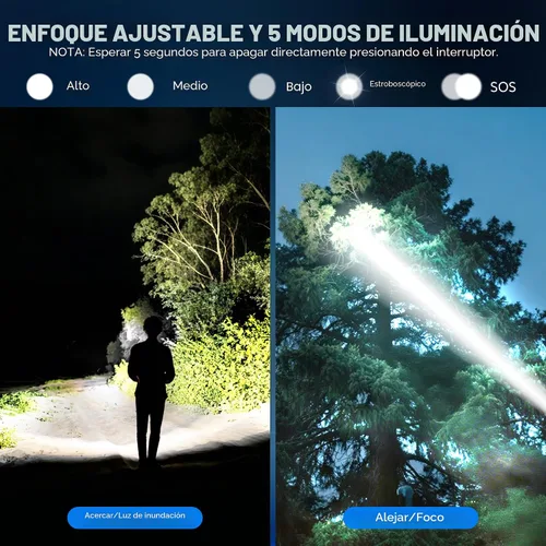 Vista 3 de Paquete de 3 linternas recargables de altos lúmenes, linterna súper brillante con pantalla digital LCD, linterna LED ajustable de 5 modos, linternas