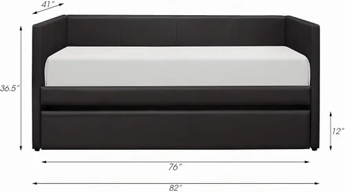 Vista 2 de Lexicon Sofá cama doble con nido, tapicería de piel sintética, color negro
