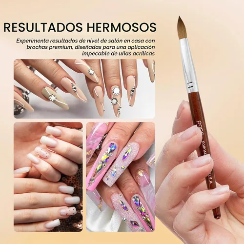 Vista 5 de PANA Pure Kolinsky - Cepillo de uñas acrílicas para el cabello, forma ovalada prensada con mango de madera de caoba (talla 8)