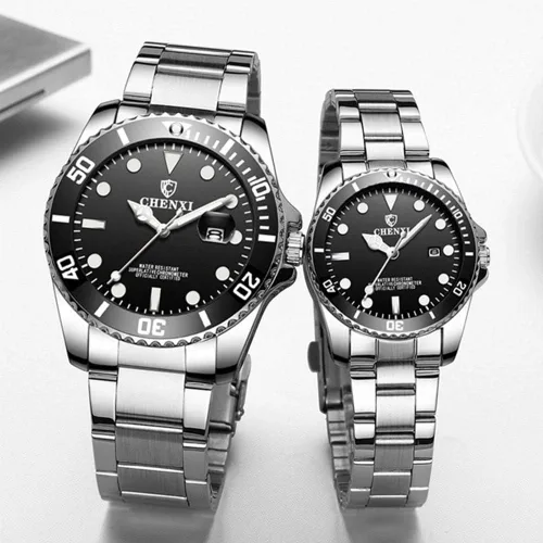 Vista 3 de MASTOP Reloj clásico de acero inoxidable dorado para él y para ella, Reloj de cuarzo