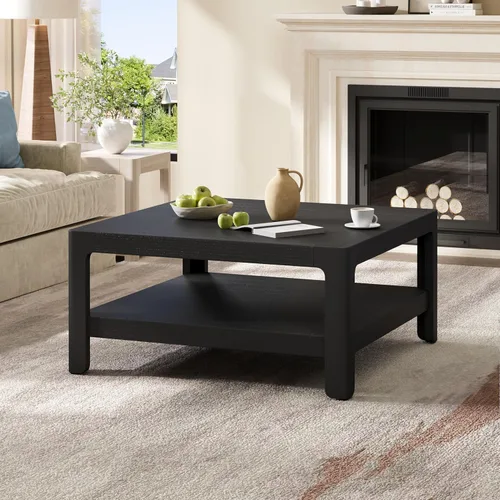 Vista 3 de Mesa auxiliar moderna de estilo simple con estante abierto para muebles de sala de estar, color negro