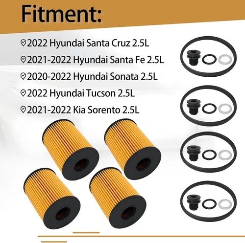 Vista 3 de 26350-2S000 Filtros de aceite compatibles con Hyundai Santa Sonata Tucson Cruz Fe Kia Sorento 2.5L 2020-2022 Reemplazar 21513-23001, paquete de 4