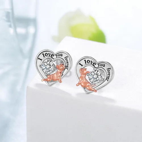 Vista 2 de Aretes de bulldog de plata de ley 925, aretes de bulldog francés, regalos de bulldog francés, joyería para mujeres y niñas, Plata de ley, Circonia