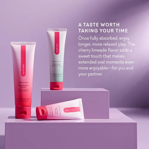 Vista 4 de Pure Romance Up All Night, Delay, Crema anestésica y desensibilizante para hombres, crema saborizada para hombres, cereza limada, 2 onzas líquidas