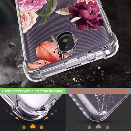 Vista 3 de Osophter Funda transparente para Nokia C01 Plus con protector de pantalla, esquinas reforzadas transparentes de TPU para Nokia C01 Plus (flor morada)