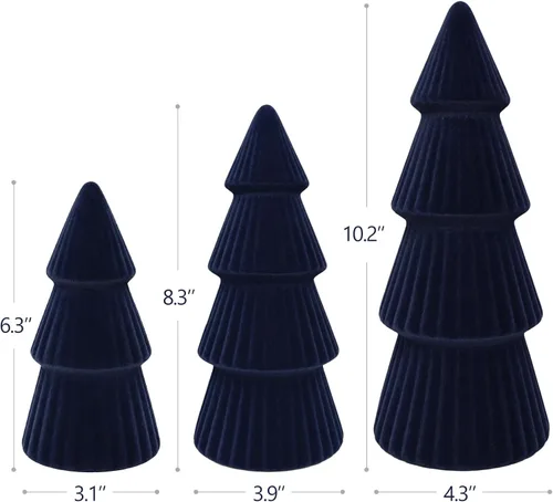 Vista 2 de Christmas Decorations - Set of 3 Velvet Ceramic Christmas Trees(Blue)