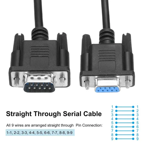Vista 4 de MECCANIXITY Cable serie DB9 RS232 de 6.6 pies, recto a través RS-232 macho a hembra, cable de extensión de 9 pines para comunicación de datos, negro
