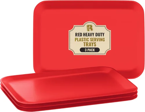 Vista 8 de Paquete de 3 bandejas de plástico negro para servir – Bandeja negra de 8 x 11 pulgadas – Bandejas de postre resistentes para alimentos – Bandejas