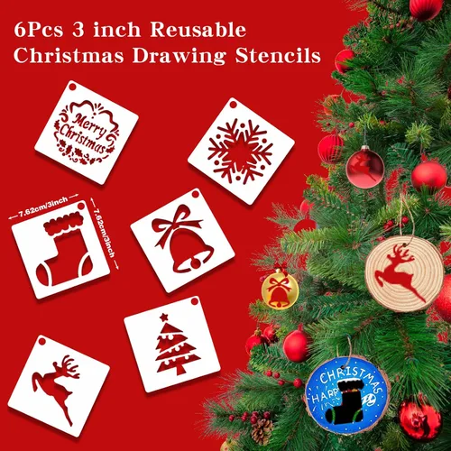 Vista 7 de Collabell Kit de adornos de Navidad de madera, 20 piezas de rebanadas de madera natural sin terminar con agujeros preperforados para pintar