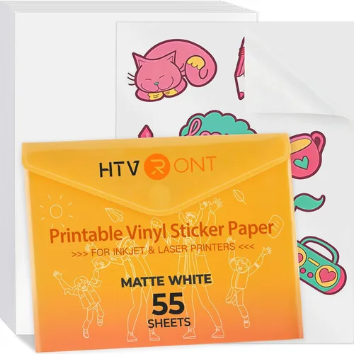Vista 18 de HTVRONT Papel adhesivo de vinilo imprimible, 8.5 x 11 pulgadas, vinilo imprimible blanco brillante para impresora de inyección de tinta, 25 BLANCO