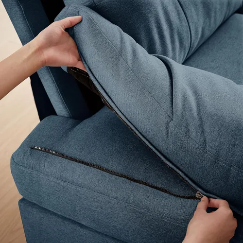 Vista 5 de Sofá modular de 105 pulgadas para sala de estar, sofá en forma de U de 4 plazas con doble diván de fibra de lino de poliéster, color azul Gris claro