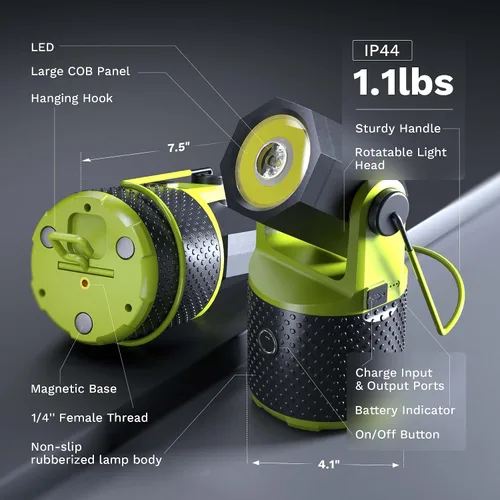 Vista 8 de CLAKAP Linterna LED para campamento, linterna recargable de 3000 lúmenes, linterna giratoria de 180°, luz de campamento portátil con cargador