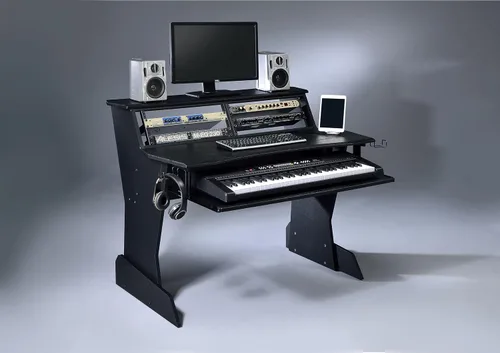 Vista 2 de Musia BE200 Series Estación de trabajo de estudio musical de escritorio con 2 x 4U Rack (Negro)