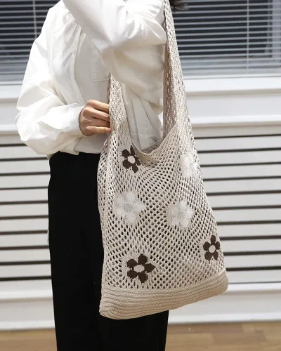 Vista 8 de ENBEI Bolsas bohemias, bolsa de punto de hombro, bolsa de mano Y2K estética, bolso de ganchillo lindo para mujeres, regalos hippie