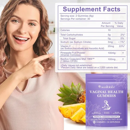 Vista 3 de Probióticos vaginales para mujeres, Gomitas femeninas de Vital Source, equilibrio de pH para mujeres, Gomitas premium de equilibrio femenino
